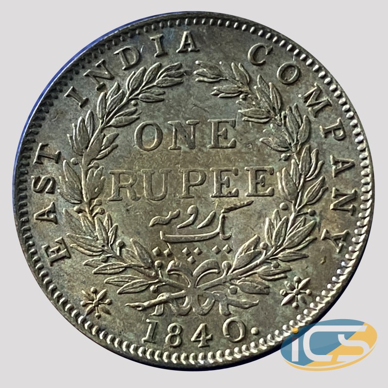 1840 - Victoria Queen -  Silver Rupee -  Continuous Legend - Calcutta Mint -  Crescent