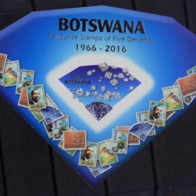BOTSWANA ODD/DIAMOND  SHAPE MINIATURE ON FAVOURITE STAMPS ON FIVE DECADES
