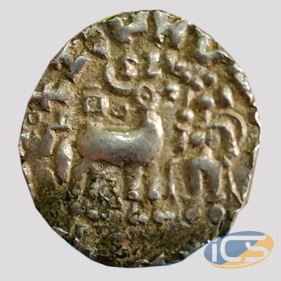 Kuninda Dynasty - Amoghbuti (200 BC) - Lakshmi with deer - three-arched hill & lotus variety - Silver Drachma