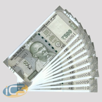 500 Rupees New FANCY NUMBERS SET 10 Notes  - 00001-000010  -  SAME PREFIX SAME YEAR