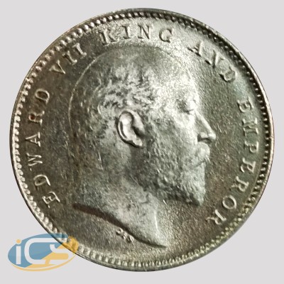 British India - 1910 -  King Edward VII -  Silver 2 Annas - Calcutta Mint